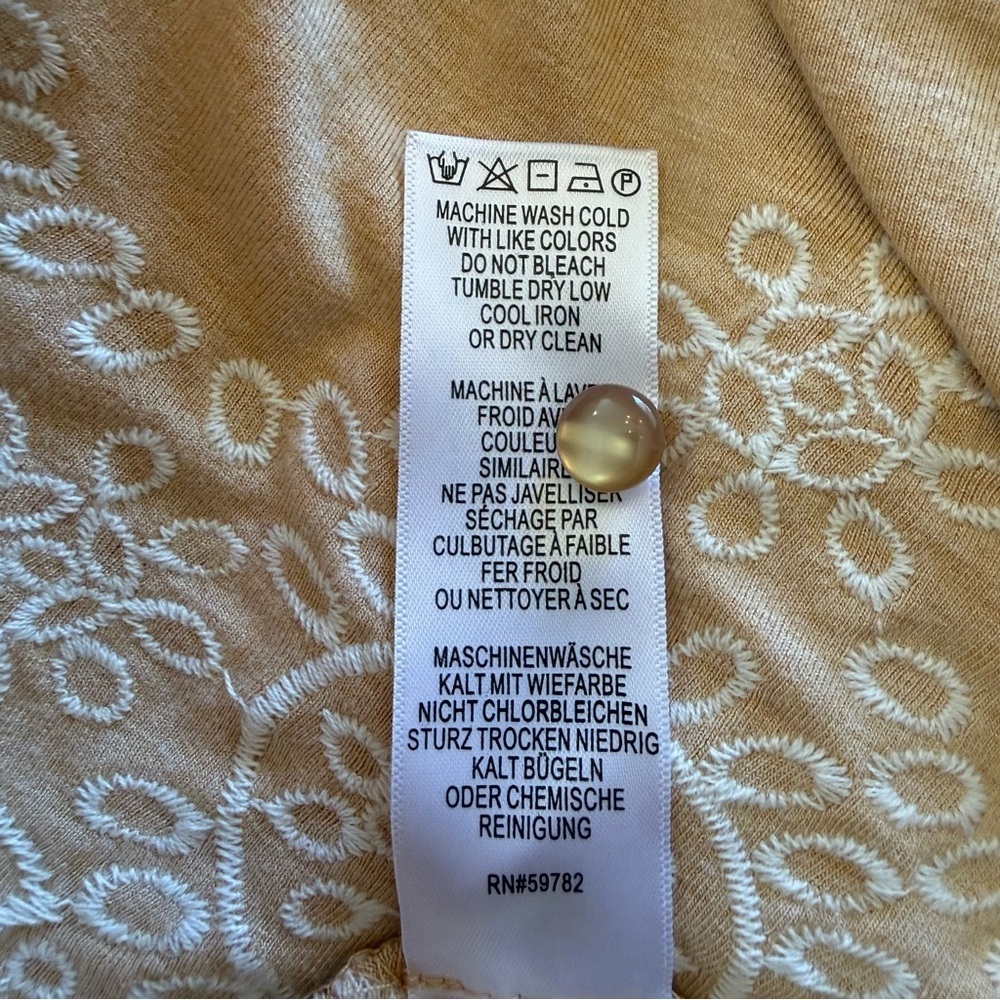 Adrianna Papell Tan Sleeveless Tunic Top Embroidered Scallop Hem Keyhole Back M - Picture 4 of 12